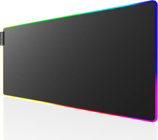 RGB Large Gaming Mouse Pad with Stitched Edges, Superior Micro-Weave Cloth, Non-Slip Base, Water Resist Coating, 31.5 X 11.8 In, RGB Black